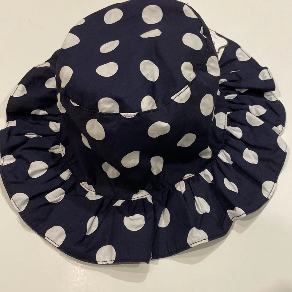 MUD PIE TODDLER SUN HAT NAVY AND WHITE POKKA DOTS NWT